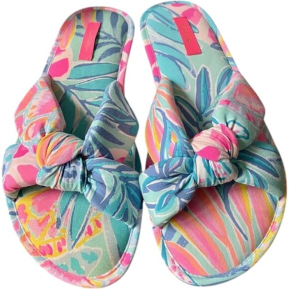 Lilly Pulitzer Pool Slippers in Sea Glass Aqua/Rainforest Retreat - L/XL - Picture 2 of 9